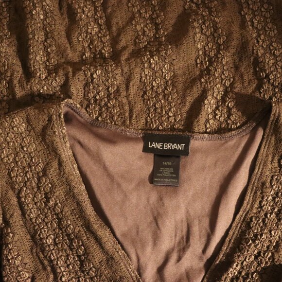 Lane Bryant, brown sleeveless tunic top with waist band, textured fabric 14/16 - Picture 3 of 8